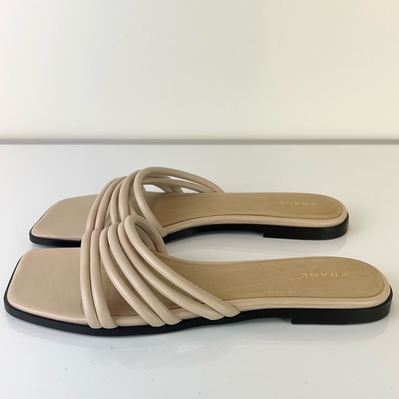 NEW FRAME BEIGE LEATHER STRAPPY SLIDE SANDALS - Picture 8 of 14